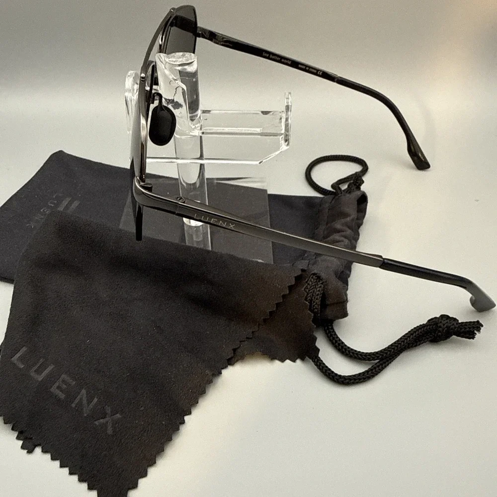 LUENX Genuine 6404-B4 POLARIZED Black AVIATOR SUNGLASSES w/ cloth & travel case